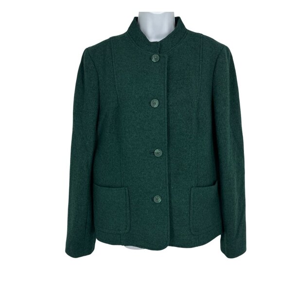Talbots Green Wool-Blend Button-Front Jacket With Pockets Size 16 - Picture 1 of 10